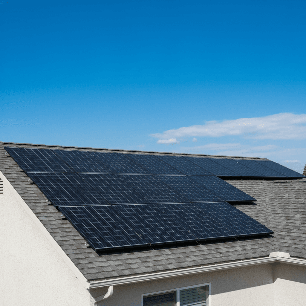 Solar panel installation on home roof