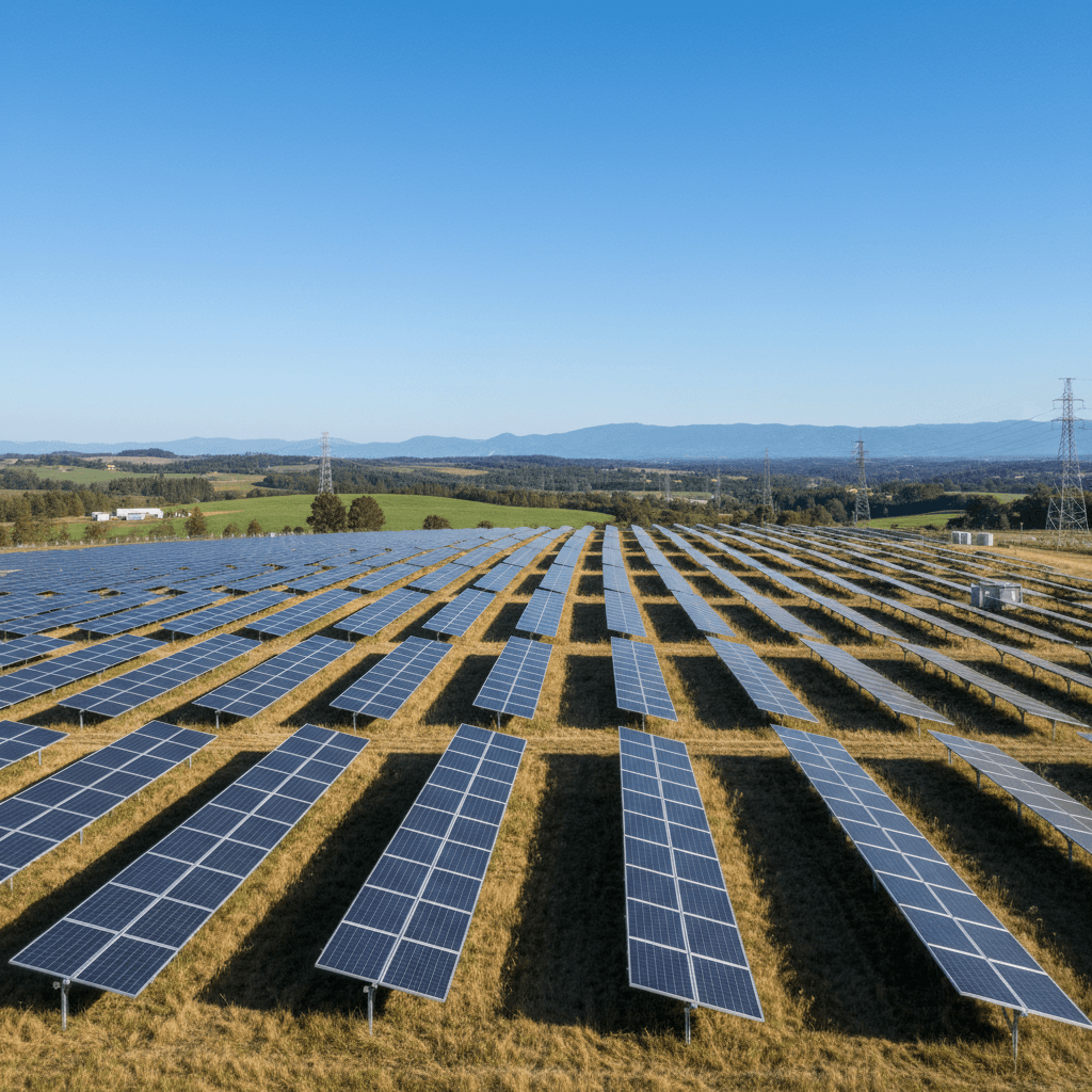 professional solar panel array in sunny outdoor setting with clear weather